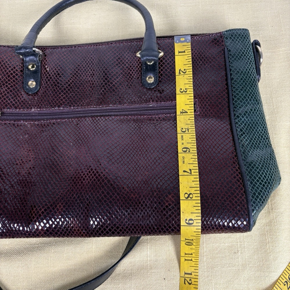 Vintage Due Fratelli Leather Purse Snakeskin Embossed Two Tone Burgundy & Green - Picture 13 of 14